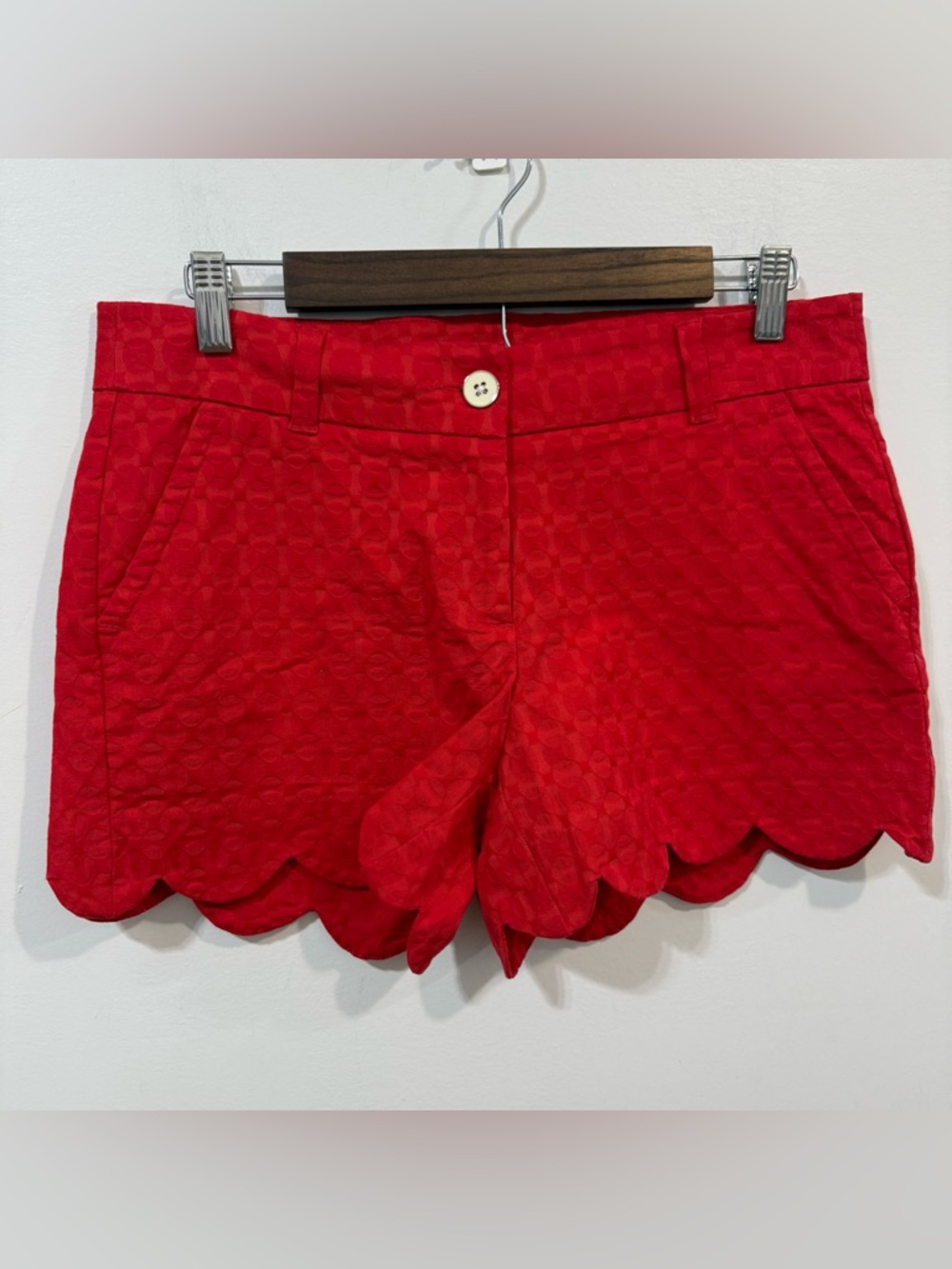 Crown & Ivy Red High-Waist Scallop Hem Cotton Summer Spring Preppy Shorts Size 4